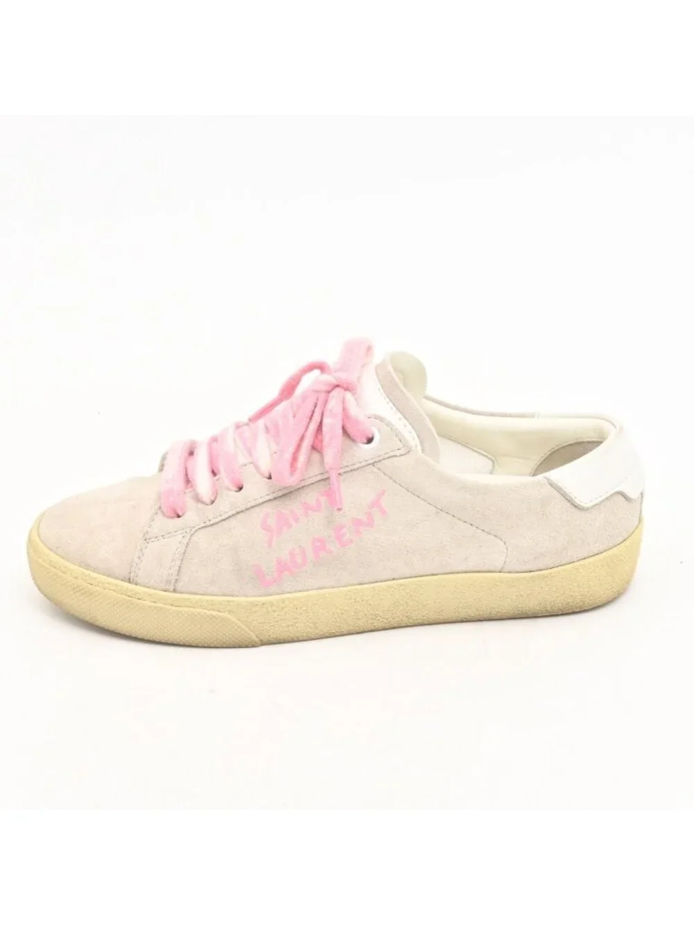 Saint Laurent Paris Sneakers Light Gray White Pink Embroidery Court